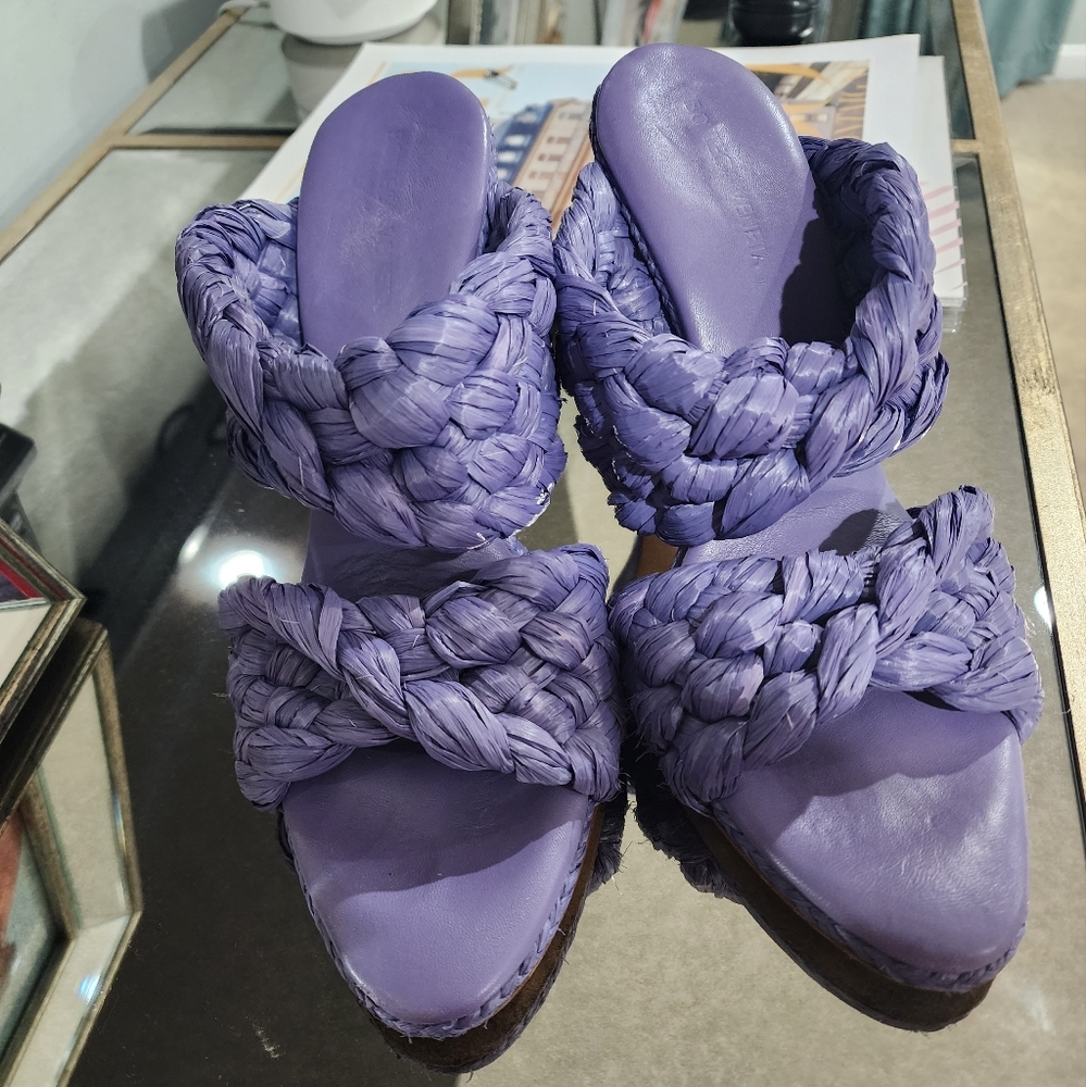 Bottega Veneta purple raffia sandals/slides